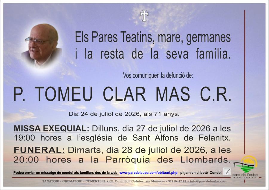 P. TOMEU CLAR MAS C.R.